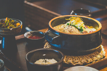 Perilla Seed Samgyetang organic chicken soup in a stone pot