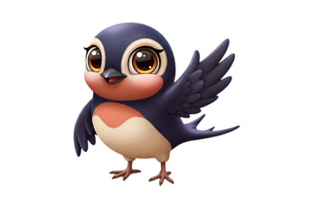 Cartoon Blue Bird Waving Wing on Transparent Background