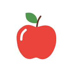 Red apple icon in flat style with green leaf. Simple and colorful vector for healthy food, diet, or fruit-themed design