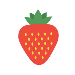 Fototapeta premium Flat vector strawberry icon with red body and green leaves. Bright and cute design for desserts, snacks, or summer themes