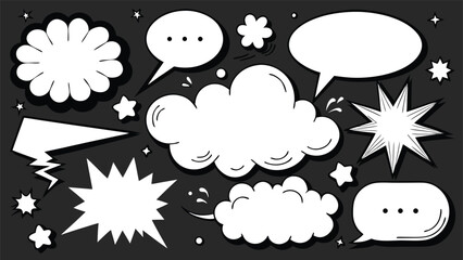 Set of colorful comic speech bubbles against a transparent background, perfect for enhancing visual communication..eps