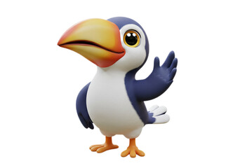 Cute Cartoon Puffin Waving on Transparent Background