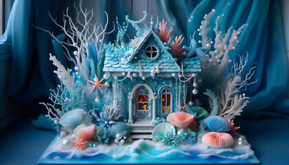 A underwater mermaid dollhouse, AI generated image