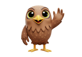 Cartoon brown owl waving on Transparent Background with yellow feet