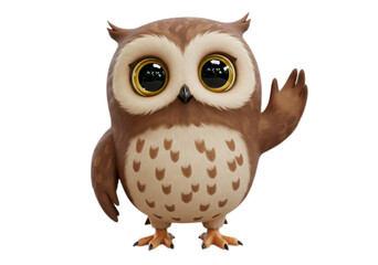 Cartoon Owl Waving Cute Animated Bird Against Transparent Background