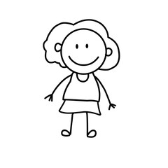 Set of doodle kids figures. Cute stick boys and girls jumping. Vector illustration 