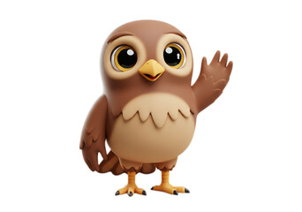 Cute Cartoon Owl Waving Hand on Transparent Background