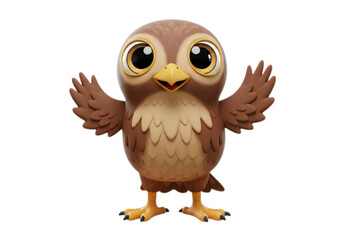 Cartoon Owl with Big Eyes Waving on Transparent Background