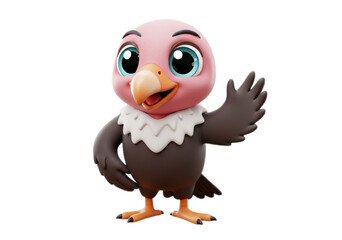 Cartoon Vulture Waving with Brown Feathers on Transparent Background