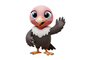 Cartoon Vulture Waving With Pink Head Against Transparent Background