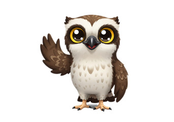 Cartoon Owl Waving With Big Eyes on Transparent Background
