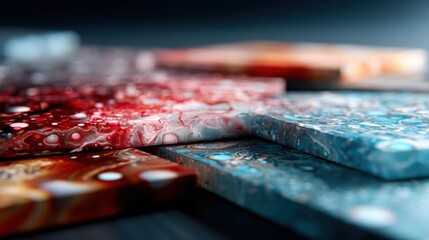 An intricate composition of vibrant fluid patterns showcases beautiful swirling colors that evoke emotion and creativity, making it suitable for artistic expressions or backgrounds.