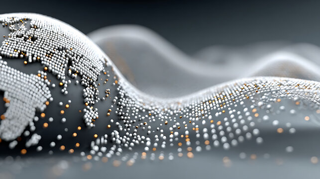 Abstract digital landscape with dotted world map elements - Powered by Adobe