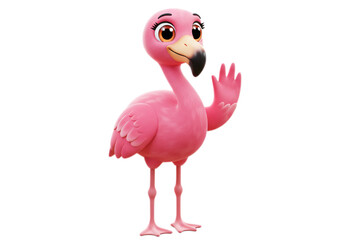 Cartoon Pink Flamingo Waving on Transparent Background