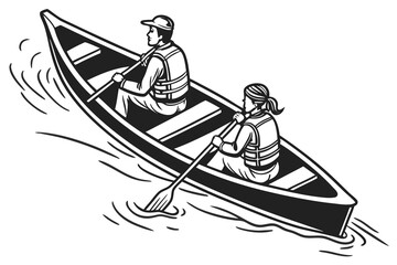 Fototapeta premium Couple canoeing together on a lake with paddles kayaking