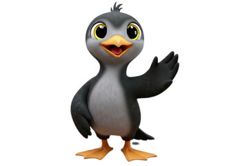 Cute Cartoon Penguin Waving Hand on Transparent Background