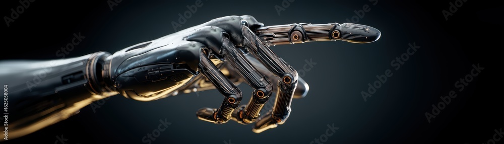 Aufkleber a metallic robotic hand pointing, exemplifying advanced technology and design in robotics, ai super 