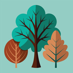 Flat Design Trees with Teal and Orange Leaves illustration