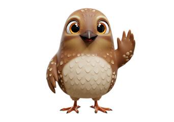 Friendly Cartoon Bird Waving on Transparent Background Illustration