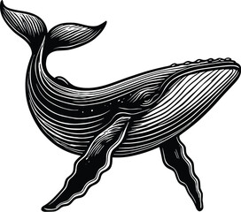 Whale vector black silhouette print design