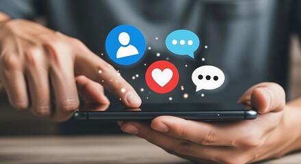 Person using smartphone with social media icons for connection