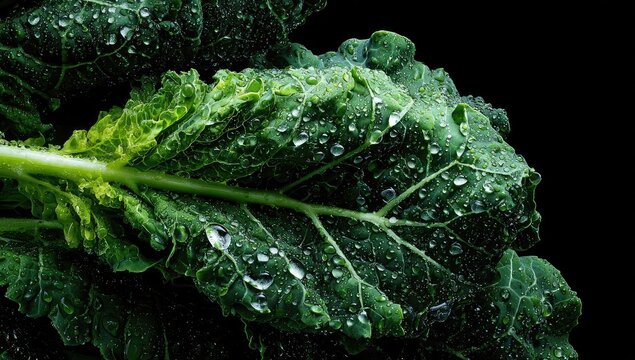 Close-up of a wet kale leaf