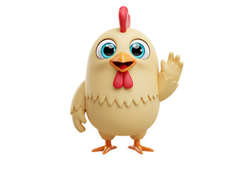 Cartoon Chicken Waving with Friendly Expression on Transparent Background