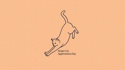 Ginger cat appreciation day: playful minimalist line art illustration on peach background