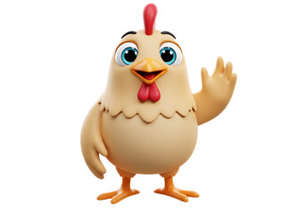 Friendly Chicken Cartoon Waving on Transparent Background