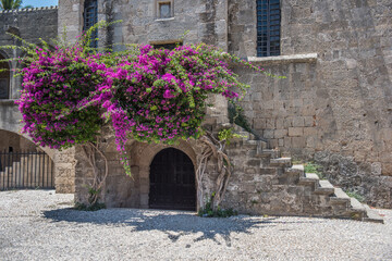 The Palace of the Grand Masters, Rhodes, Greece. Castle wall in Rhodes Greece