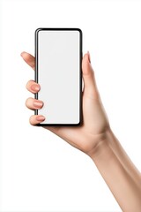 Hand Holding Smartphone on White Background