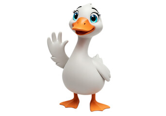 Animated Cute White Goose Waving Hand on Transparent Background