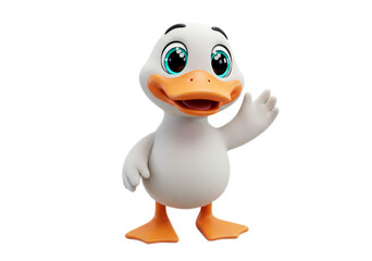 Cartoon Duck Waving Hello on Transparent Background