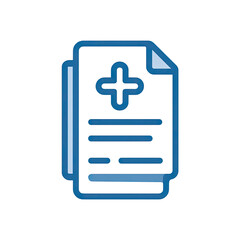 Fototapeta premium medical document icon with a cross symbol, minimal modern look, outline style, blue and white