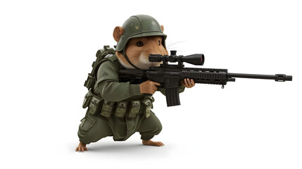 Fototapeta premium Cute Hamster Soldier with Sniper Rifle - Adorable Military Animal