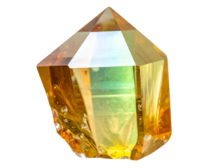 Glowing Yellow Crystal Shard with Sharp Facets and Magical Aura, Front View