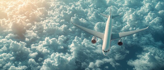 Fototapeta premium Above the Clouds: Airplane Soaring Through a Sea of Clouds