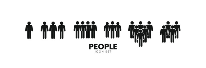 Collection of stick figure icons illustrating various groups of people. A simple and versatile design for infographics, charts, and public signs