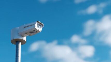 Close-up of a smart street light with integrated sensors for air quality and security, urban safety. Monitoring, intelligent systems. Urban, functional.