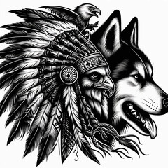 Eagle vs Wolf Tribal Emblem