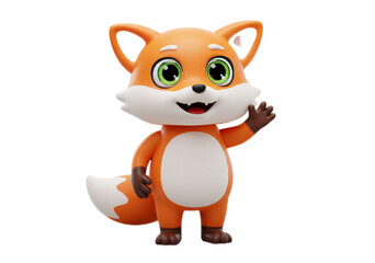 Smiling Cartoon Fox Waving on Transparent Background