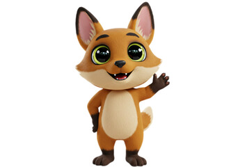 Cute Cartoon Fox Waving Hand on Transparent Background