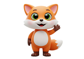 Cartoon Orange Fox Waving Hand on Transparent Background