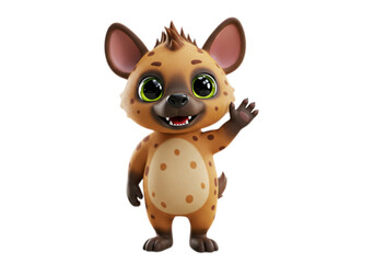 Cartoon Spotted Hyena Waving on Transparent Background