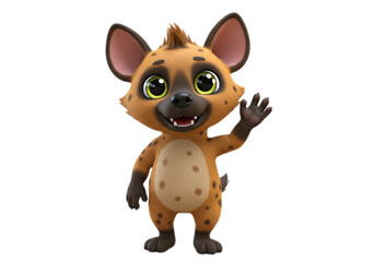 Cartoon hyena smiling and waving on Transparent Background cute friendly