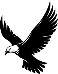 Obraz premium A powerful black and white graphic illustration of a flying bald eagle. This bold emblem symbolizes freedom and strength.