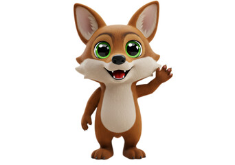 Cute Brown Cartoon Fox Standing Waving on Transparent Background