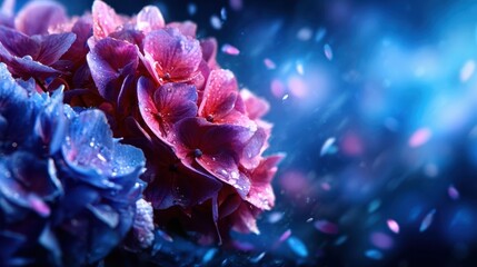 A close-up view of vibrant flowers glistening with dewdrops, showcasing the beauty of nature and its intricate details filled with colorful petals and soft lighting effects.