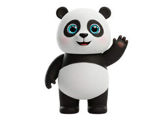 Cute Panda Character Waving in Black and White Colors Isolated