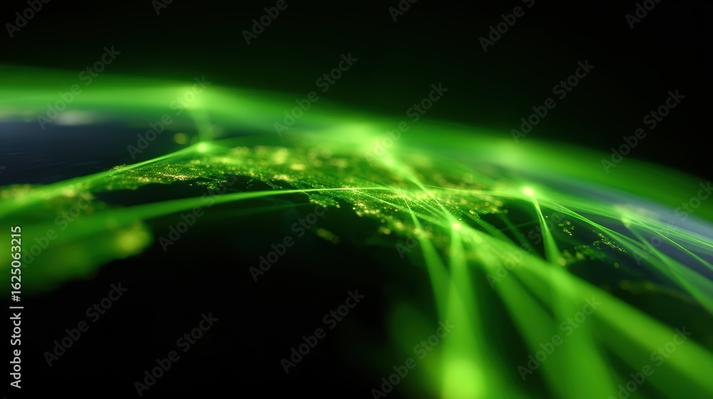 Poster abstract background: glowing green pathways forming a global supply chain optimized for circularity.